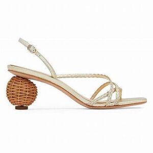 Kate Spade Valencia Sandals Raffia Heels Square Toe Gold